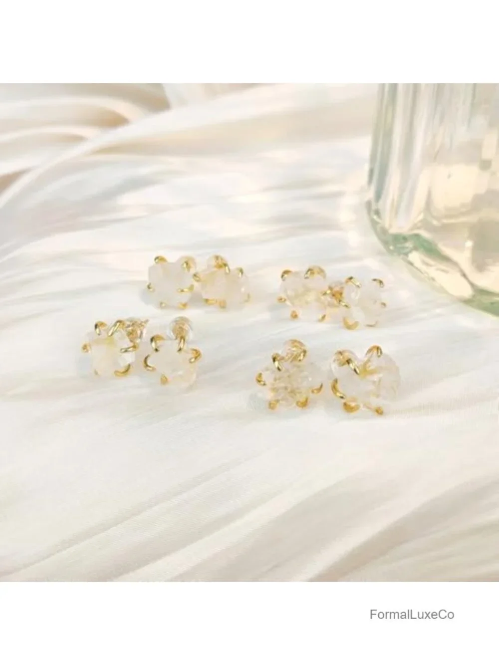 Natural Raw Citrine Stud Earrings, 14k Gold Plated Prong Set, Handmade Gemstone